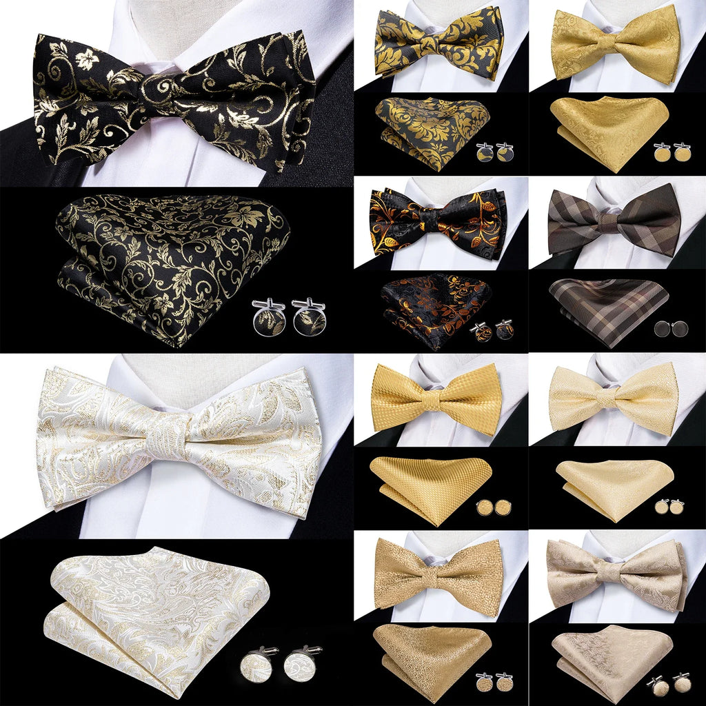 Men's Jacquard Floral Bow Tie, Pocket Square & Cufflinks Set Bow Tie Set Qme