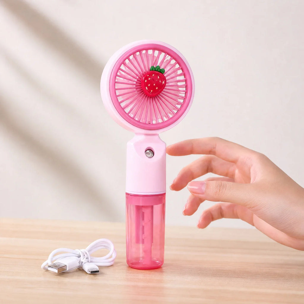 Cute Cartoon Fruit Handheld Misting Fan | 3 Speed Settings Handheld Misting Fan Qme