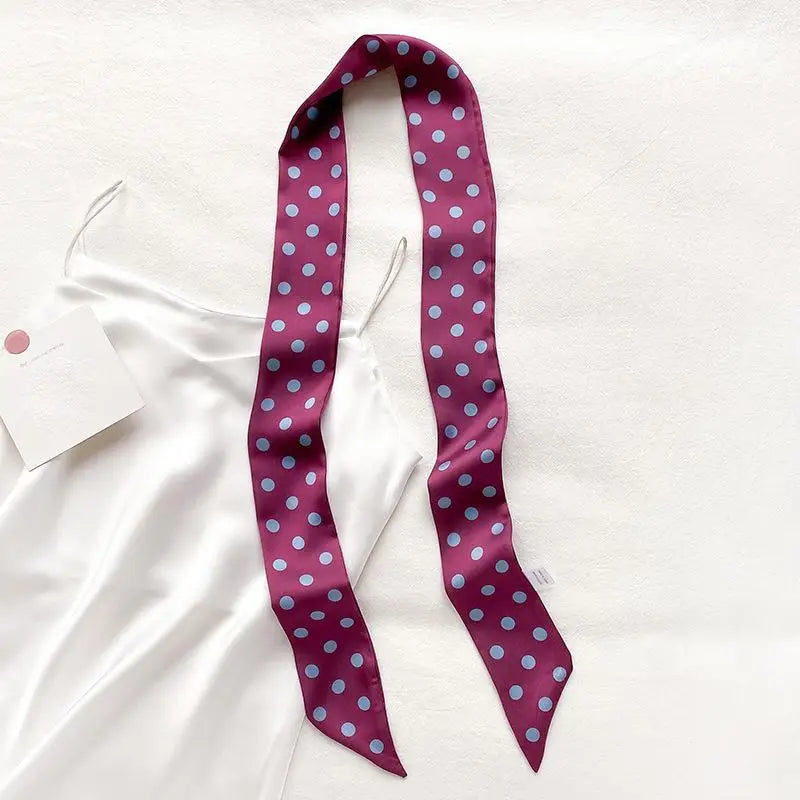 Women's Polka Dot Narrow Long Scarf – Ribbon, Headband & Bag Tie Narrow Long Scarf Qst Purple