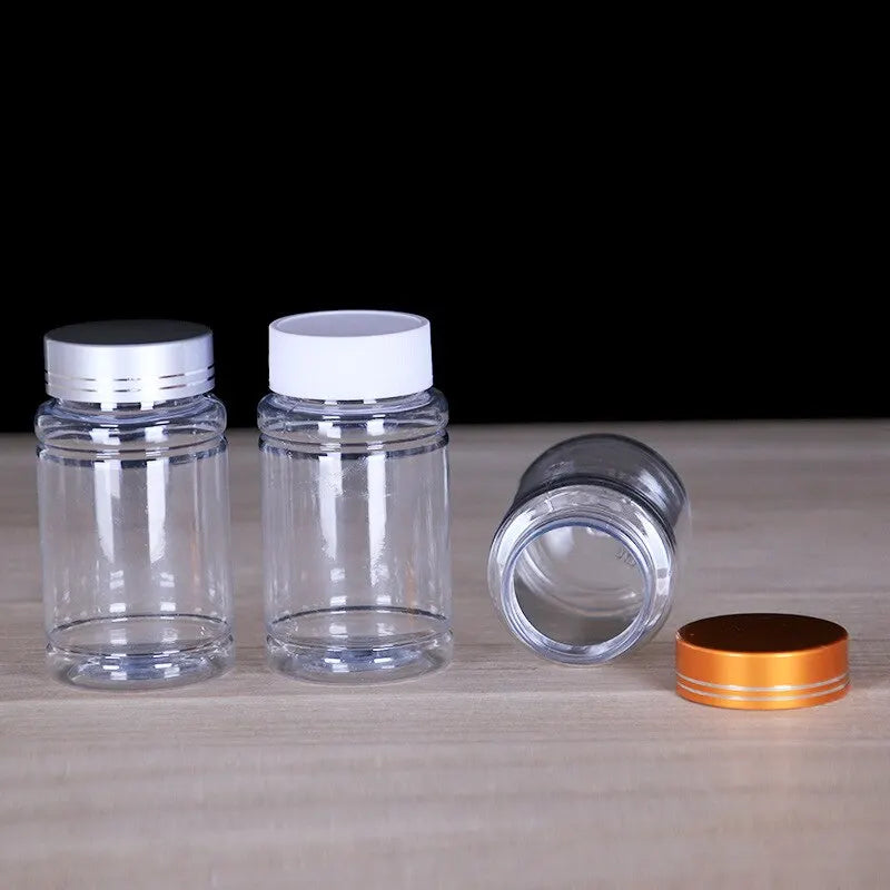 Transparent Plastic Jars with Metal Caps – Set of 5 Sealed Food Storage Jars Qme