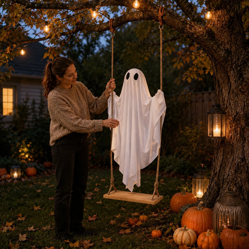 Halloween Glowing Ghost Swing Ornament | LED Hanging Decor Halloween Hanging Ornament Qme
