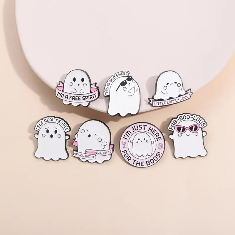 Ghost Boo Enamel Pin – Cartoon Sunglasses Lapel Badge Enamel Lapel Pin Qme