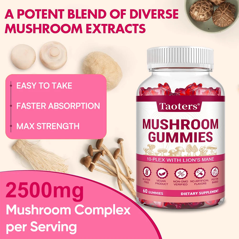 Mushroom Complex Gummies 10-in-1 | Focus & Brain Support Mushroom Supplement Gummies Qst