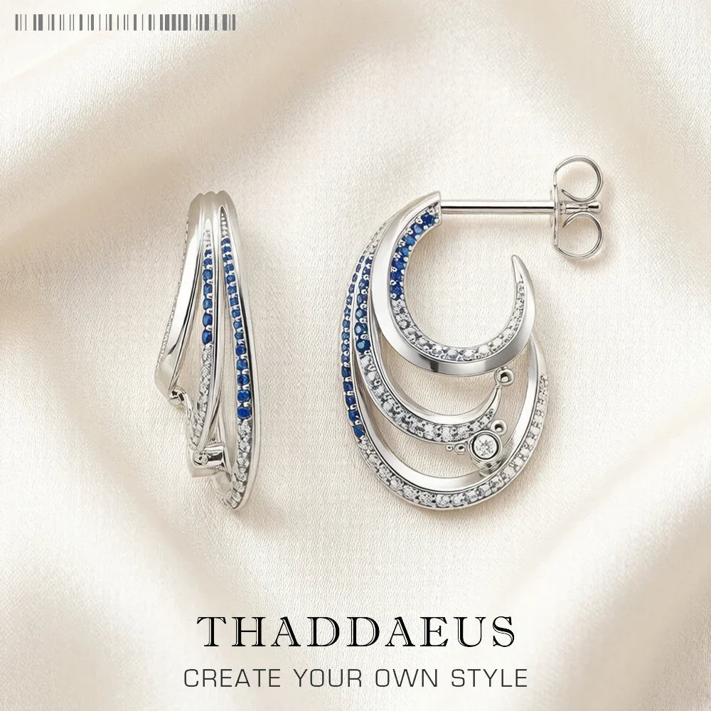 Creole Wave Hoop Earrings – Blue Stones 925 Sterling Silver Hoop Earrings Qme Earrings