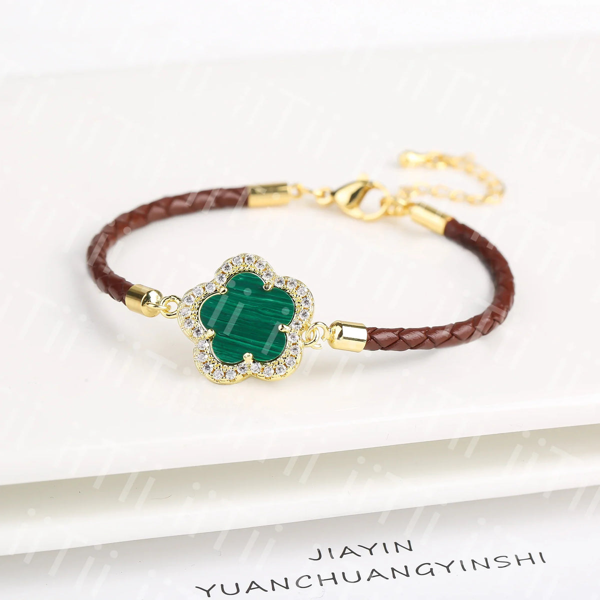 Zirconia Flower Leather Braided Bracelet for Women | 39 Colors Fashion Bracelet Qme Color 10