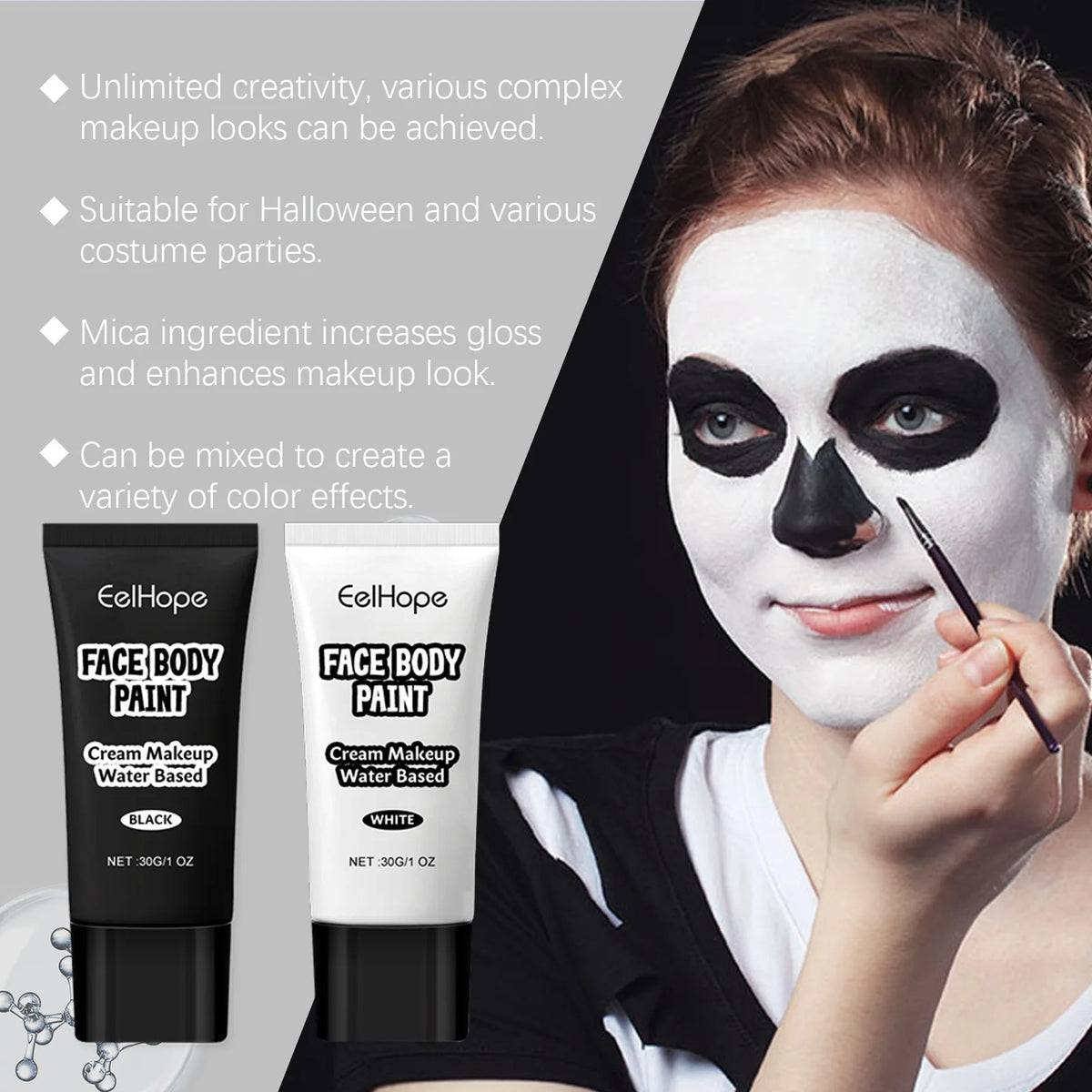 Halloween Black & White Face Paint Cream – Clown Cosplay Kit Halloween Face Paint Qst
