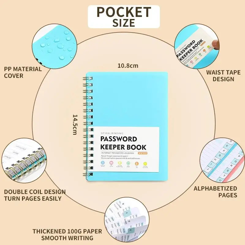 A6 Password Keeper Book with Alphabetical Tabs | Portable Login Notebook Password Keeper Notebook Qme