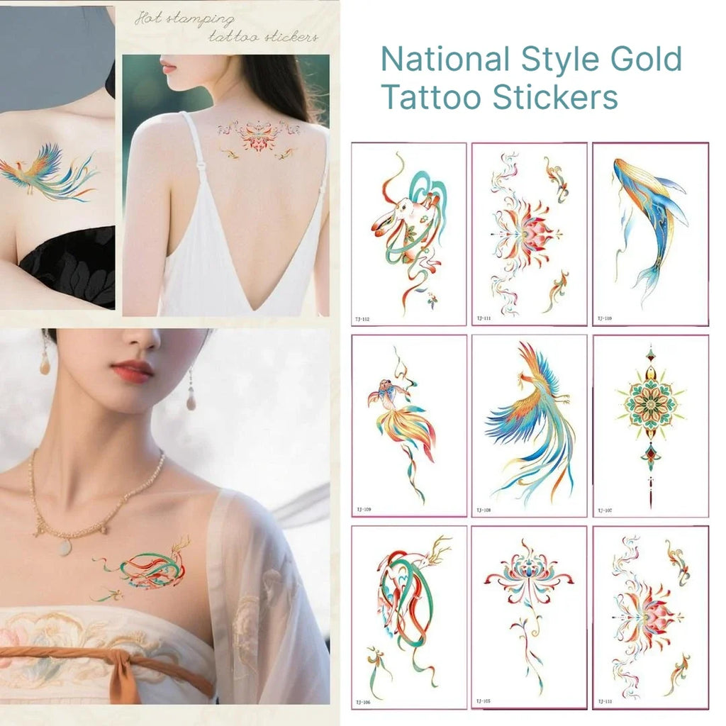 Golden Foil Phoenix Temporary Tattoo Stickers – Waterproof Temporary Tattoo Stickers Qme