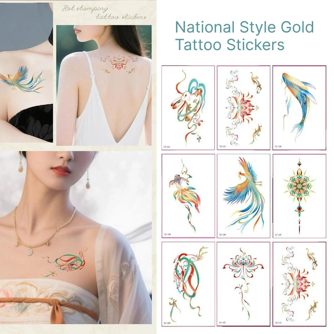 Golden Foil Phoenix Temporary Tattoo Stickers – Waterproof Temporary Tattoo Stickers Qme