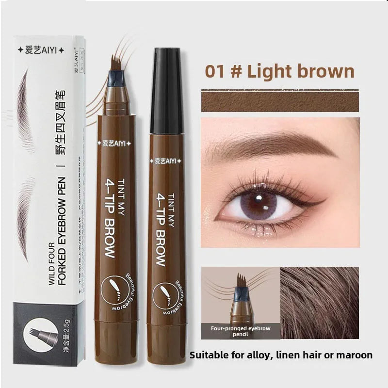 AIYI 4-Tip Tattoo Brow Pen – Waterproof Hair-Like Strokes Eyebrow Brow Pen Qme 01 Light brown