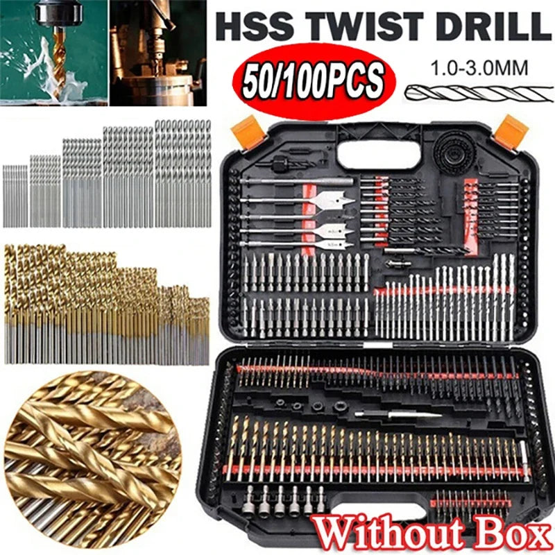 50-Piece Titanium Coated HSS Drill Bit Set – Wood & Metal HSS Drill Bit Set Qme