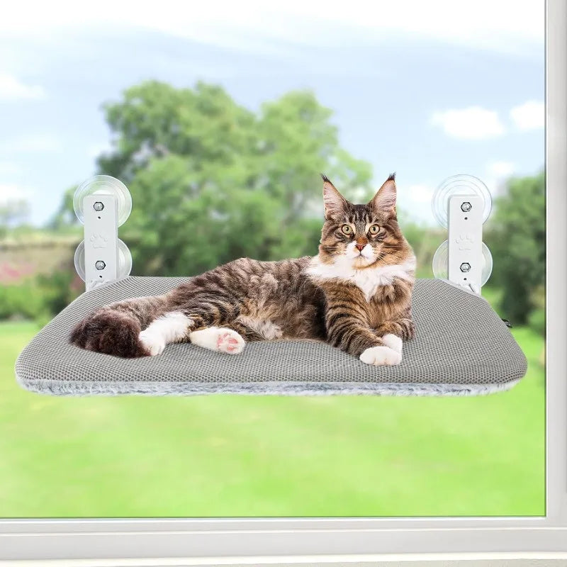 Cat Window Hammock – Metal Frame & 4 Suction Cups | Gray Cat Window Hammock Qme GRAY L