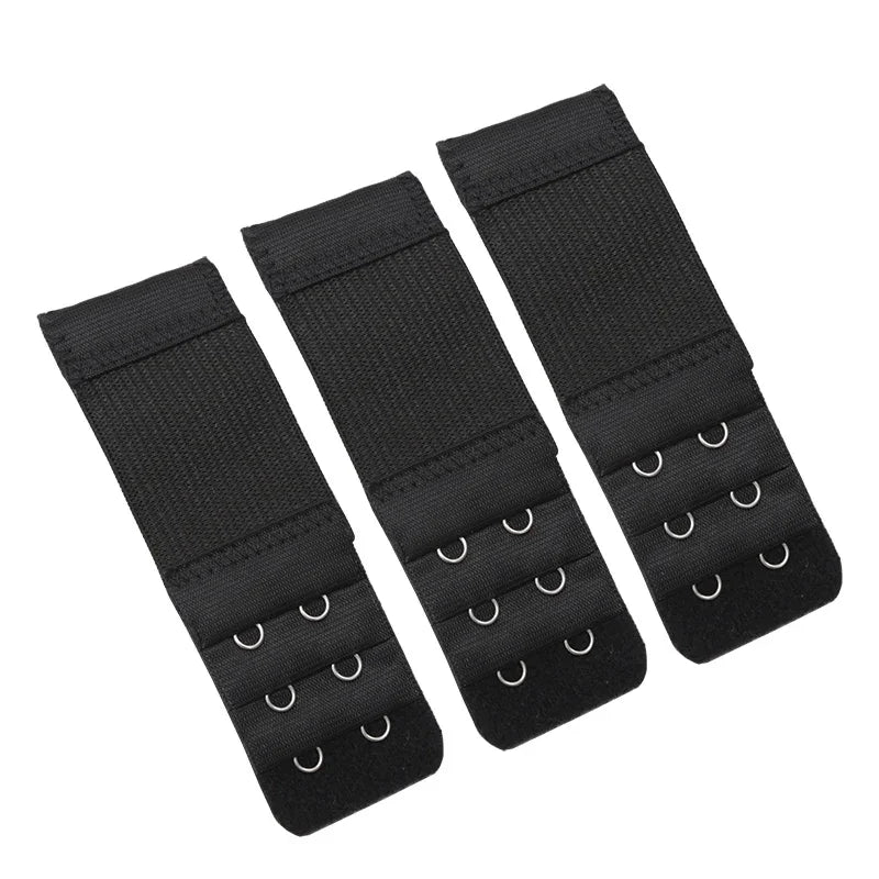 Women's Elastic Bra Extenders – 3-Row Hook, 4 Colors Bra Extender Qme black one size