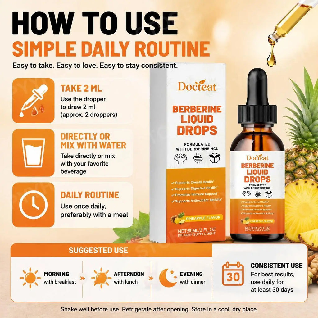 Docteat Berberine HCl Liquid Drops – Ceylon Cinnamon 60ml Liquid Supplement Drops Qst