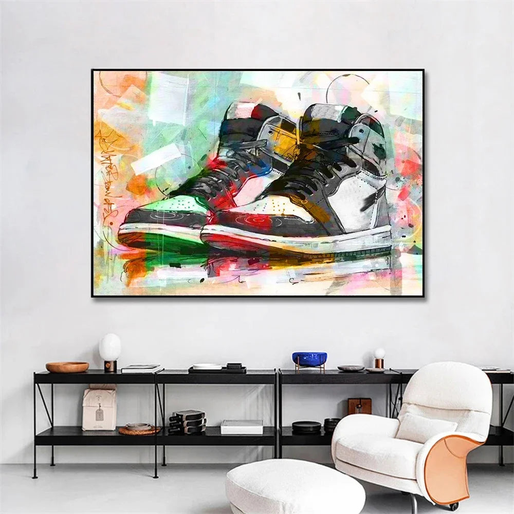 Graffiti Sneakers Canvas Wall Poster – Basketball Shoe Art Print Canvas Wall Art Qst