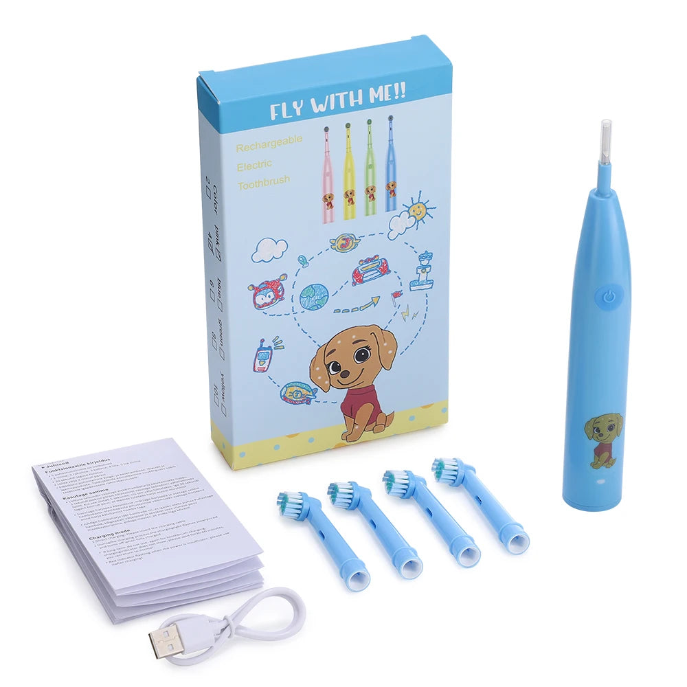 Ms.Dear Kids Electric Toothbrush 5 Modes Timer & 4 Heads Kids Electric Toothbrush Qst Blue