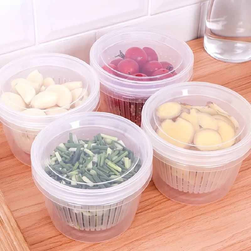 Scallion & Veggie Keeper Fridge Box with Drainage | 1 Pack Produce Storage Box Qme
