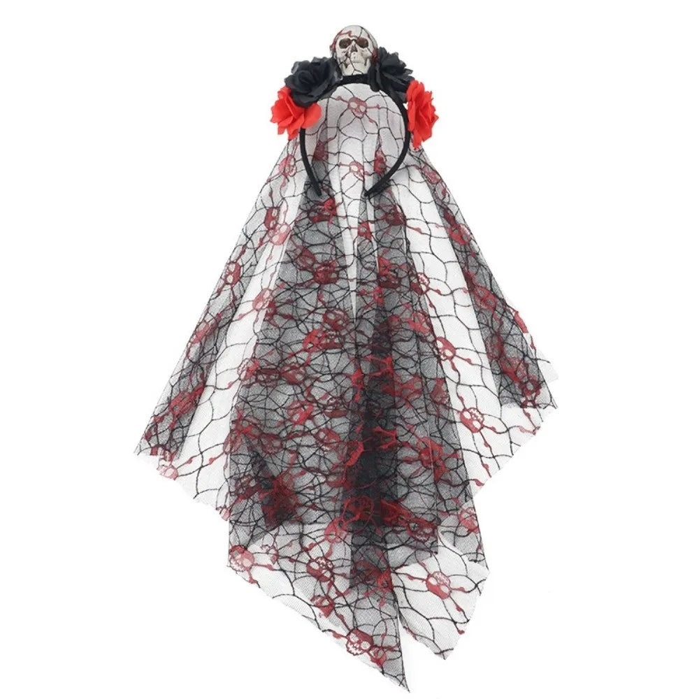 Gothic Ghost Bride Skull Rose Headband | Halloween Costume Halloween Costume Headband Qme Style 1