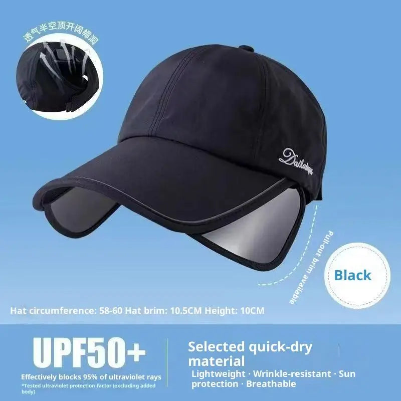 Women's Wide Brim Ponytail Sun Hat – Lightweight UV Cap Wide Brim Sun Hat Qst Black