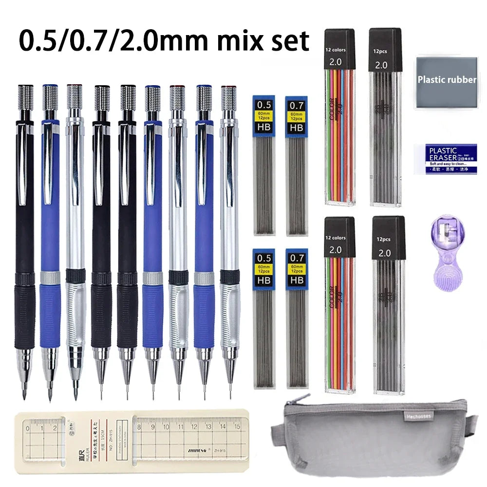 Mechanical Pencil Set – Lead Refills, Eraser, Ruler & Sharpener Pencil Stationery Kit Qme 0.5-0.7-2.0mm mix