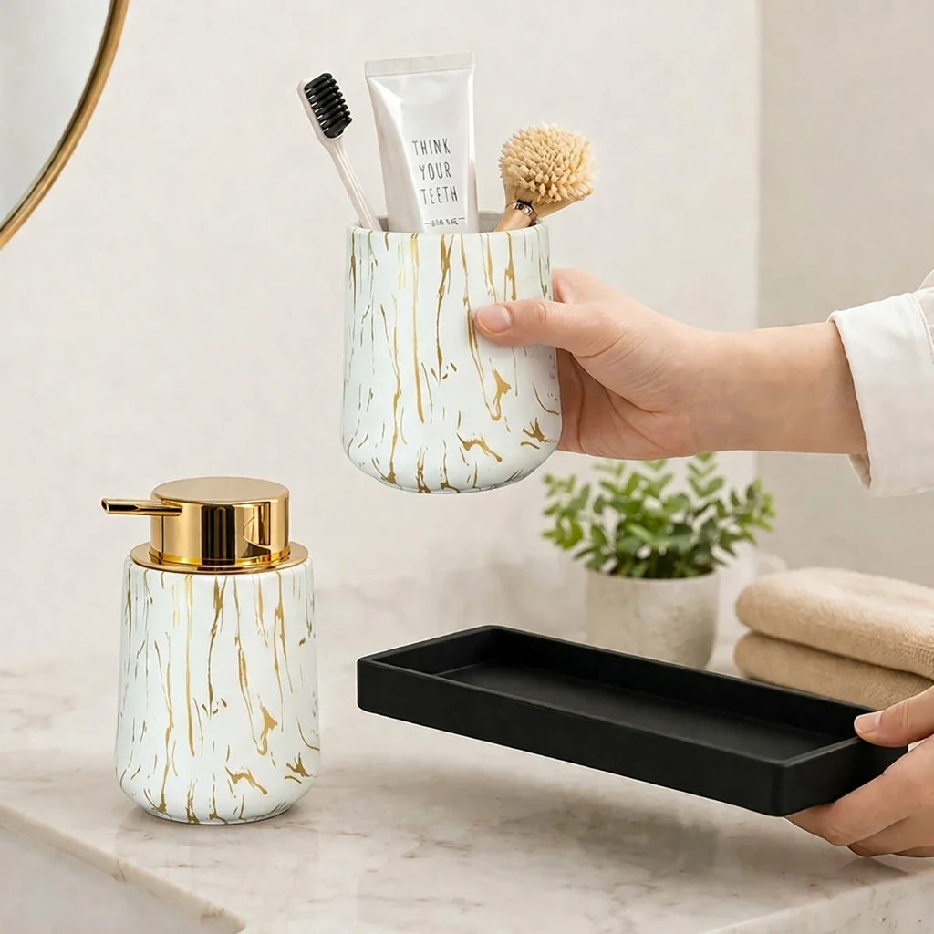 White Marble Foaming Soap Dispenser | Luxury Bathroom Accessory Foaming Soap Dispenser Qme