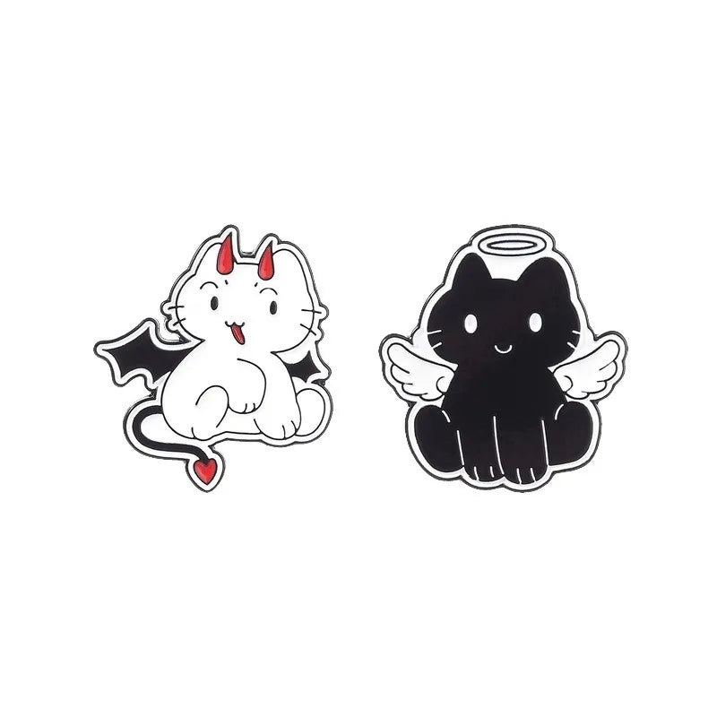 Cartoon Angel & Devil Cat Enamel Pin – Dual Kitten Brooch Enamel Pin Brooch Qme
