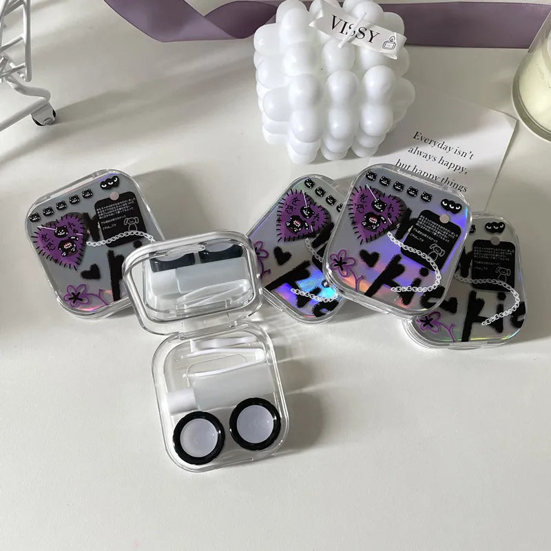 Laser Contact Lens Case Travel Set with Mirror | Portable Box Contact Lens Case Qst