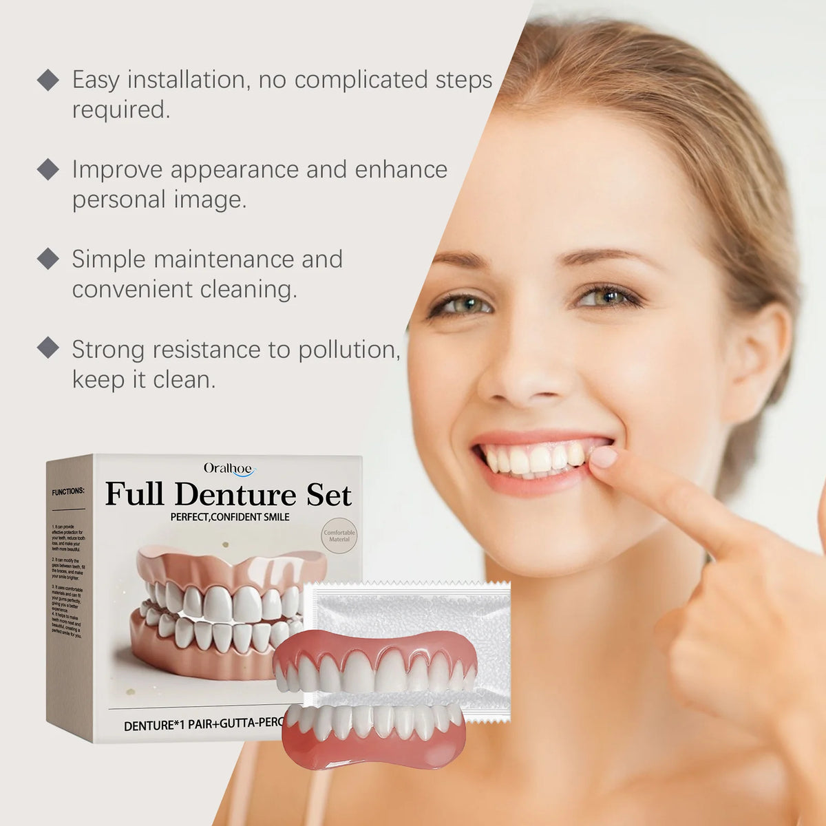 Oralhoe Adjustable Dental Veneer Kit – Upper & Lower Denture Set Dental Veneer Kit Qst
