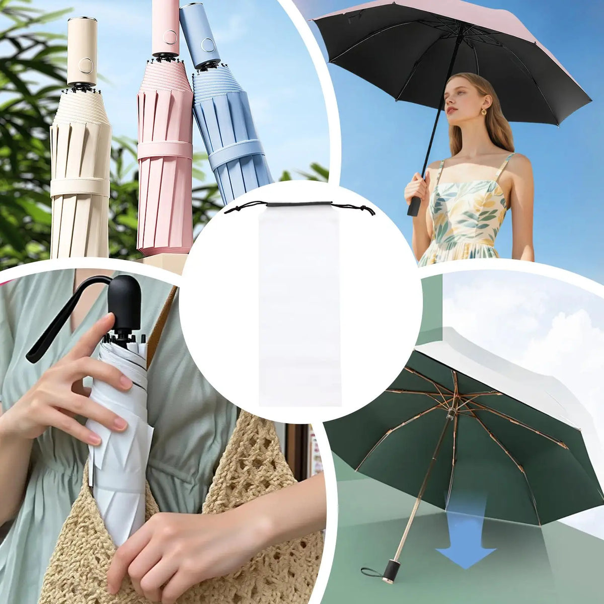 Foldable Waterproof Umbrella Bags with Drawstring – 5 or 10 Pack Umbrella Storage Bag Qme