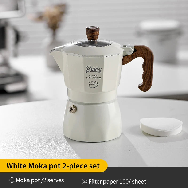 Bincoo Dual Valve Moka Pot Set with Heater – Portable Espresso Moka Pot Set Qst White 2pcs