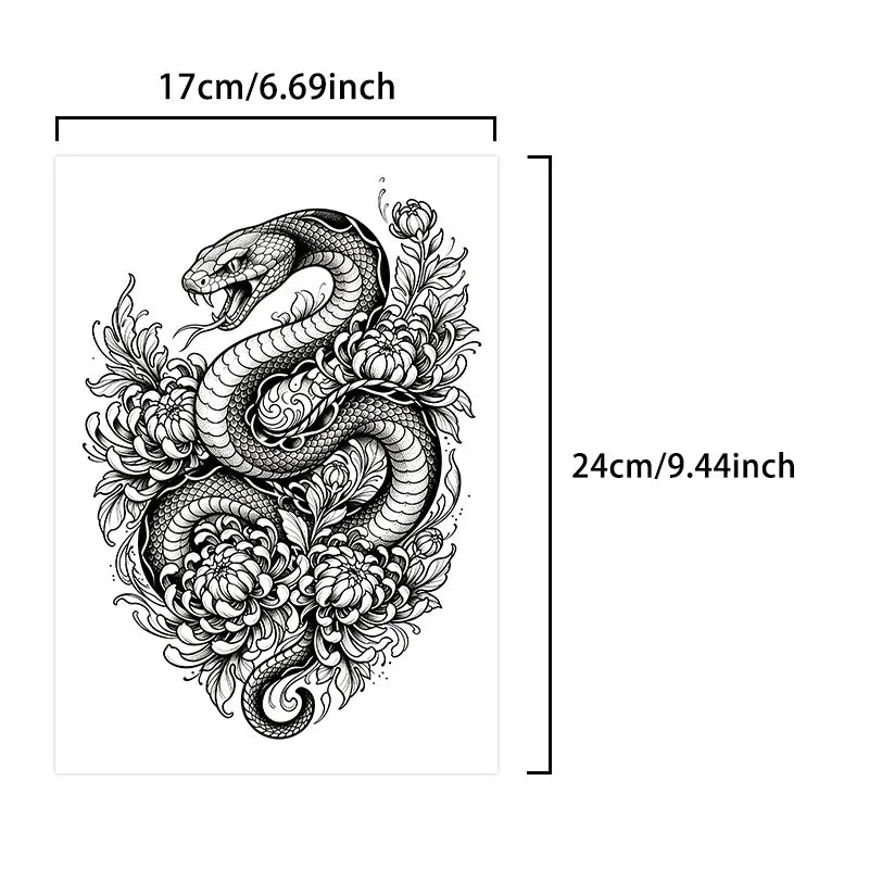 Japanese Snake Chrysanthemum Temporary Tattoo Sticker Temporary Tattoo Sticker Qme HY-062