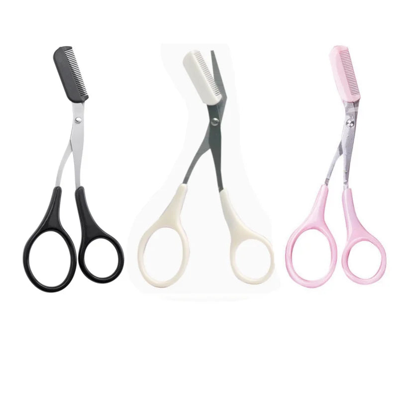 Stainless Steel Eyebrow Trimmer Scissors with Comb | Makeup Tool Eyebrow Trimmer Qme Black White Pink