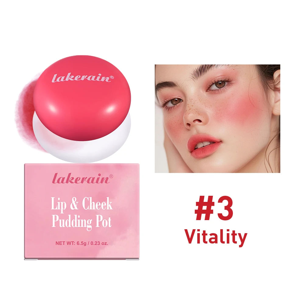 Lakerain 2-in-1 Lip & Cheek Pudding Pot Soft Matte Blush Lip & Cheek Blush Qst vitality