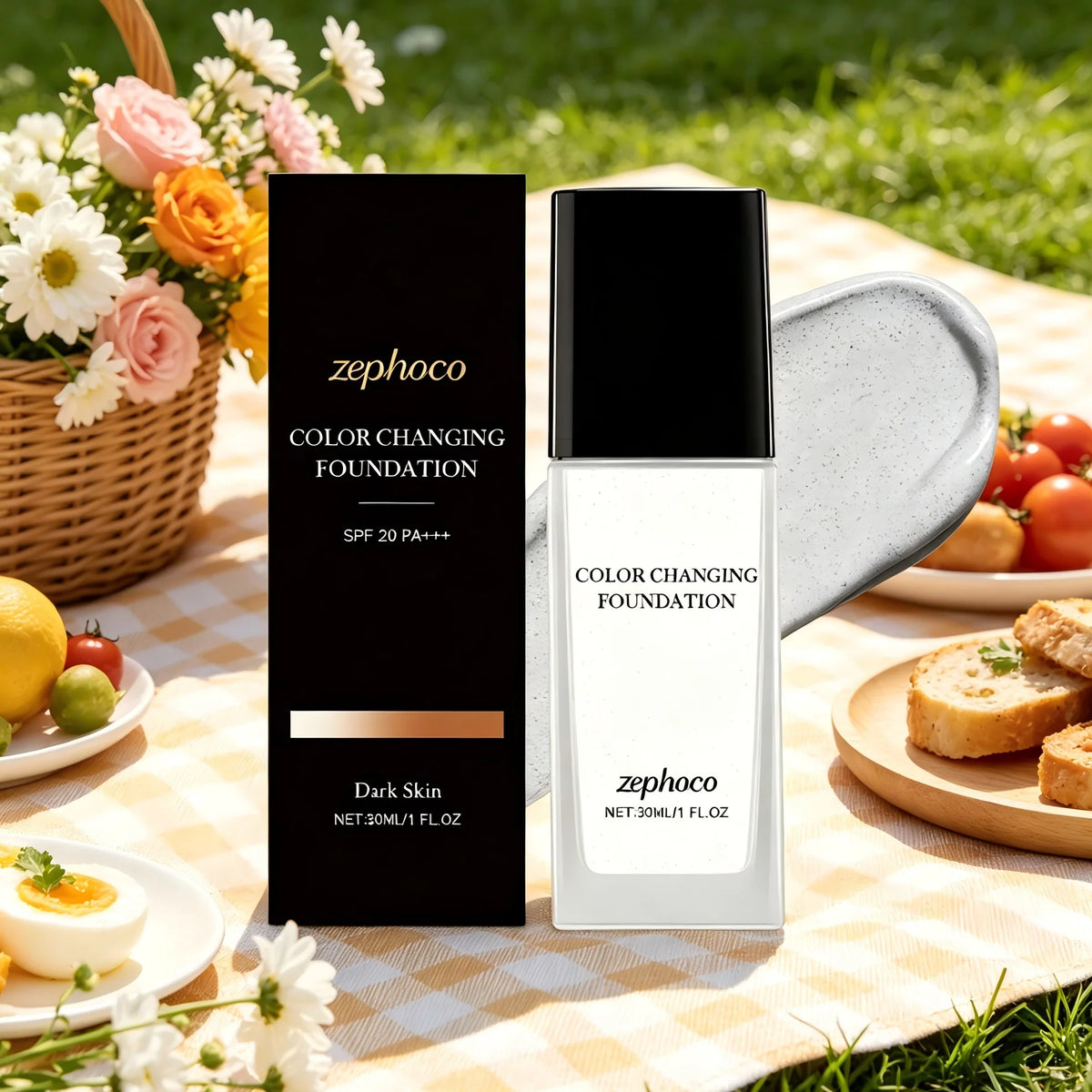 Zephoco Color-Changing Foundation SPF 20 | Full Coverage 30ml Liquid Foundation Qst