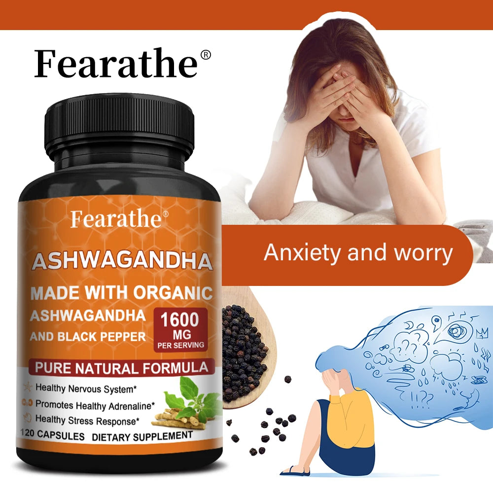 Organic Ashwagandha 1600mg Capsules with Black Pepper – Vegan Herbal Supplement Qst