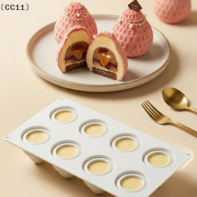 8-Cavity Strawberry Mousse Cake Silicone Mold | Chocolate & Pudding Silicone Baking Mold Qme