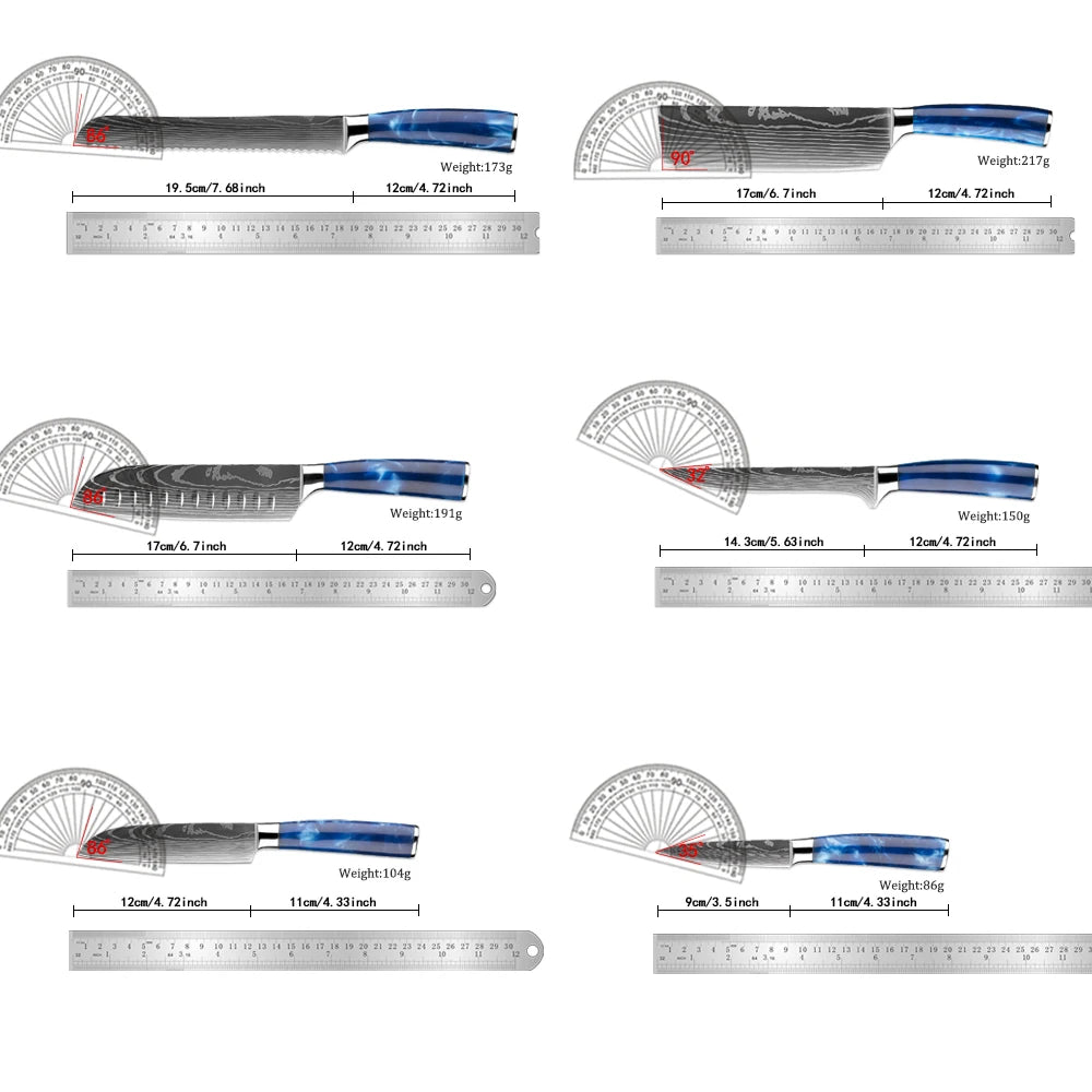 XITUO 6-Piece Kitchen Knife Set – Damascus Santoku Blades Kitchen Knife Set Qst