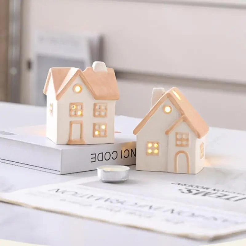 Painted Ceramic House Candle Holder – Christmas Home Decor Ceramic Candle Holder Qst