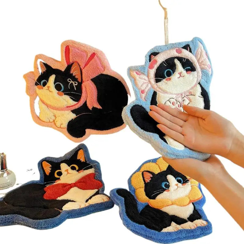 Kawaii Cat Hanging Hand Towel | Absorbent Kitchen & Bath Cloth Hanging Hand Towel Qme