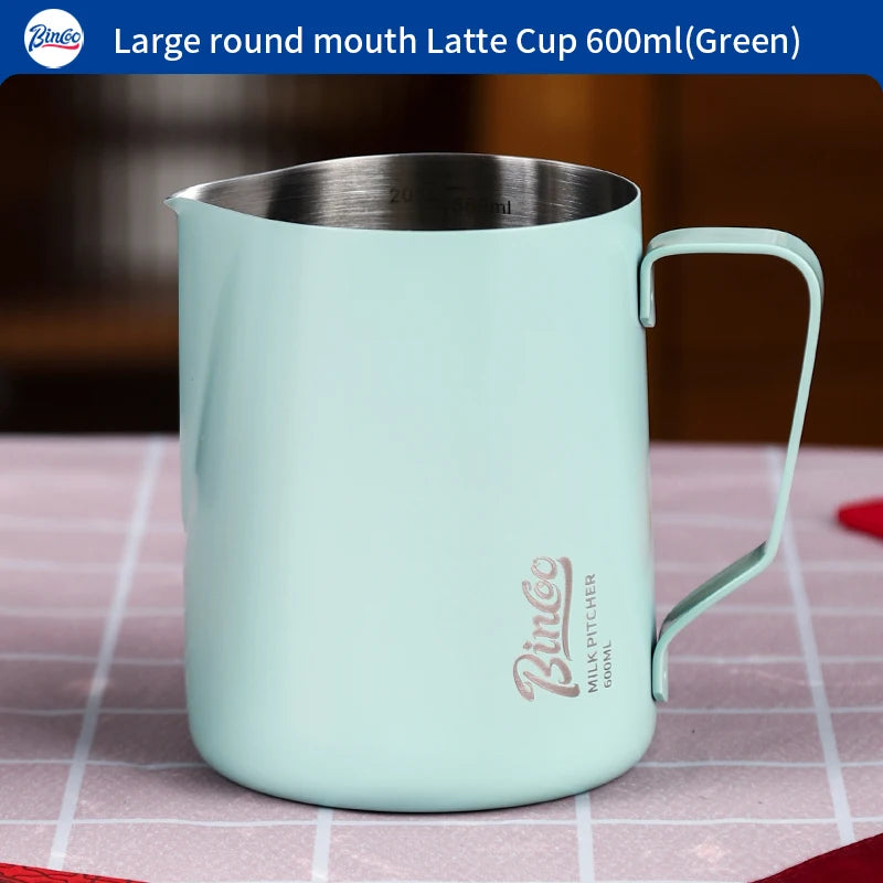 Bincoo Pointed Spout Milk Frothing Pitcher 350ml/600ml Latte Art Milk Frothing Pitcher Qst Green 600ml