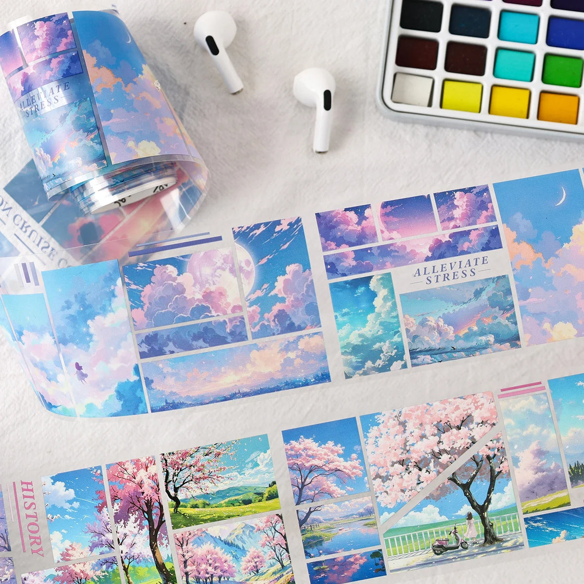 4-Roll PET Washi Tape Set – Flower & Botanical Scenery Designs Decorative Craft Tape Qme