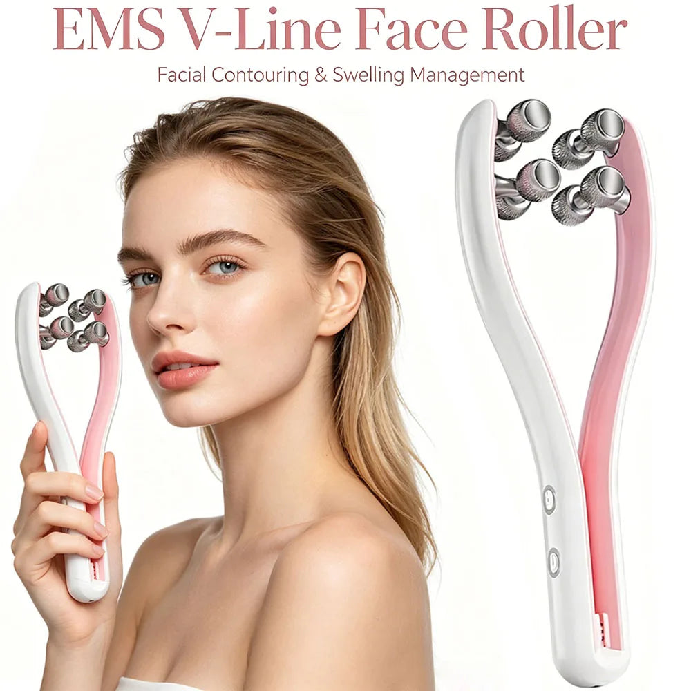 Microcurrent RF EMS Face Roller – V-Shape Lifting Massager Facial Massager Roller Qst
