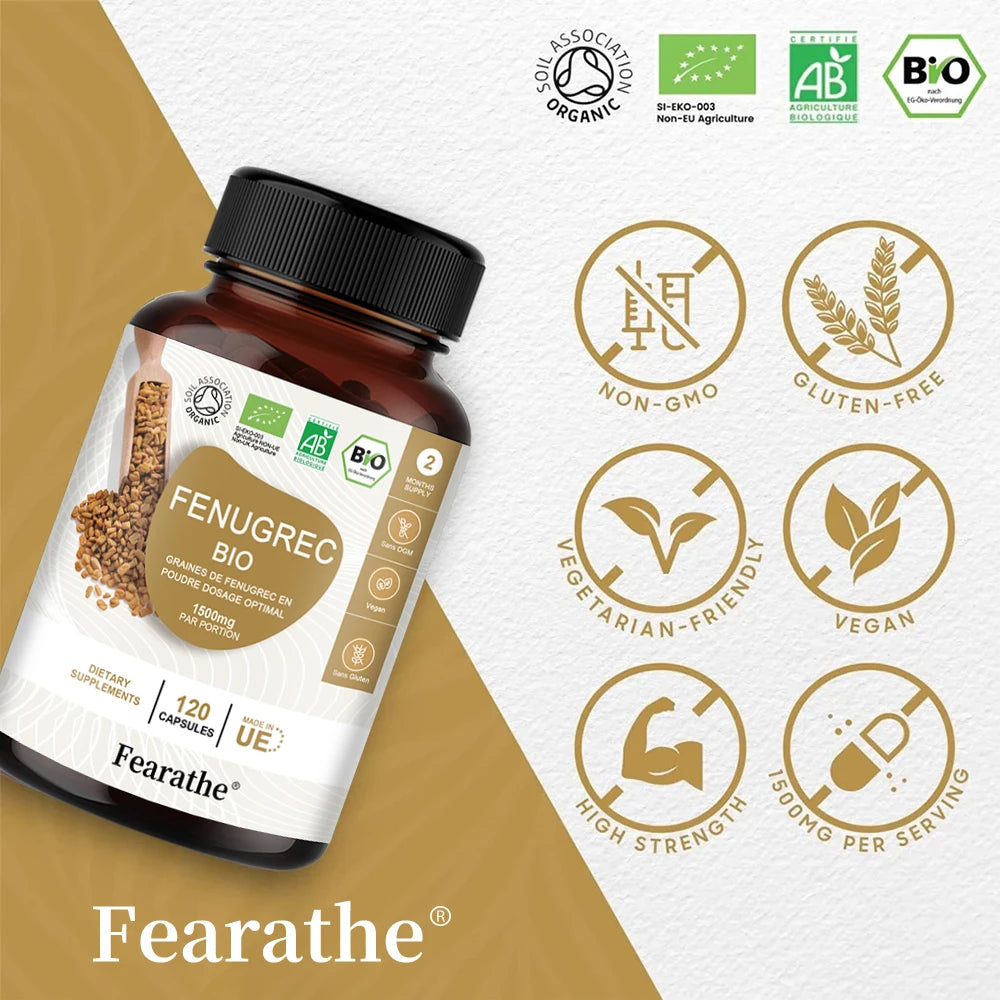 Organic Fenugreek 1500mg Capsules – Digestion & Weight Support Herbal Supplement Qst