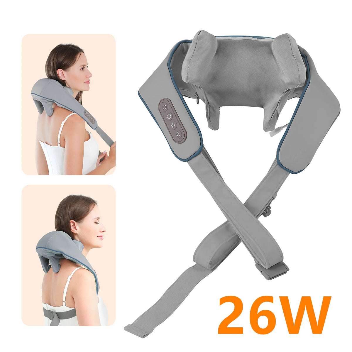 Foreverlily 26W Wireless Neck & Shoulder Kneading Massage Shawl Neck Shoulder Massager Qst 26W-Grey