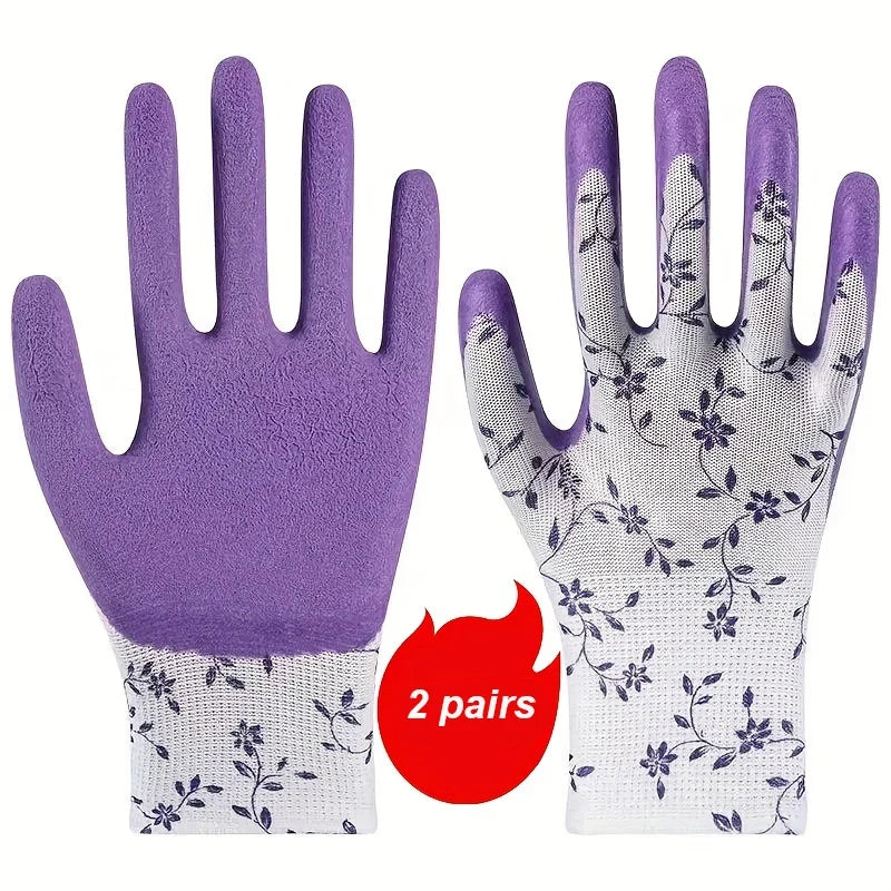 Women's Nylon Gardening Gloves – 2 Pairs for Planting & Weeding Gardening Gloves Qme 2 pairs purple Size fits all