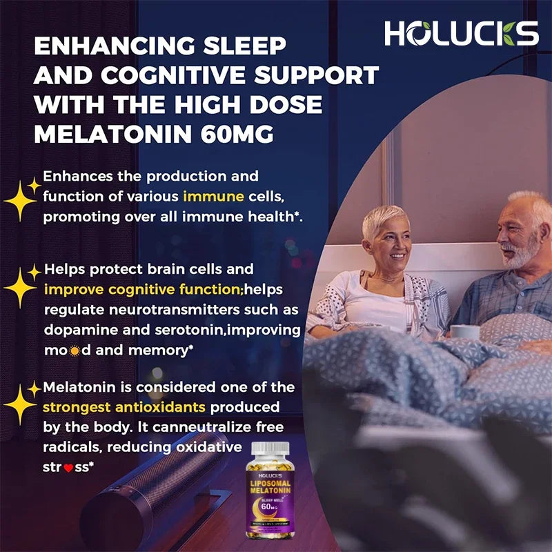 HOLUCKS Melatonin 60mg with D3 K2 Chamomile – 150 Softgels Sleep Supplement Qst