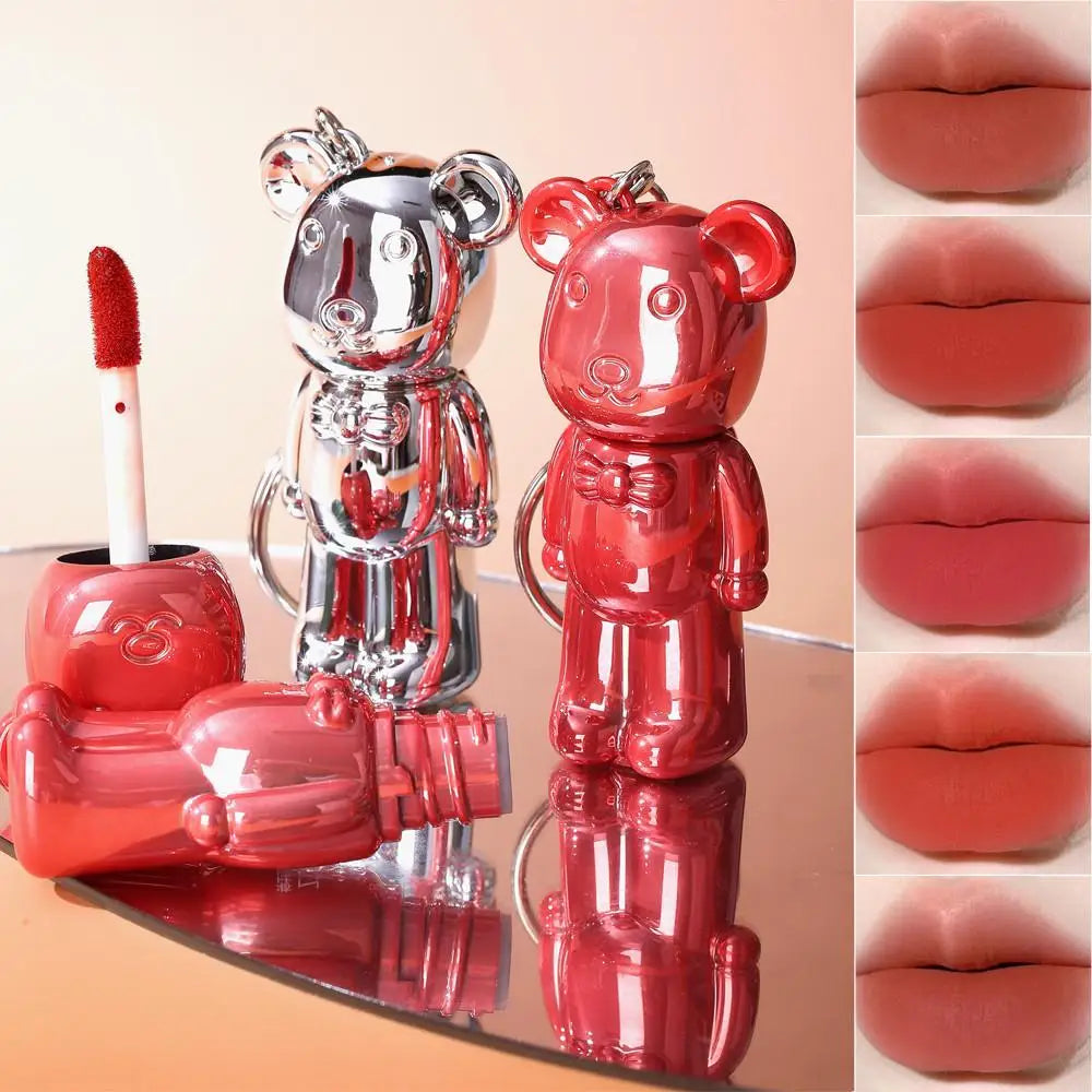 Cartoon Bear Matte Lip Gloss Keychain Pendant – 6 Shades Matte Lip Gloss Qme