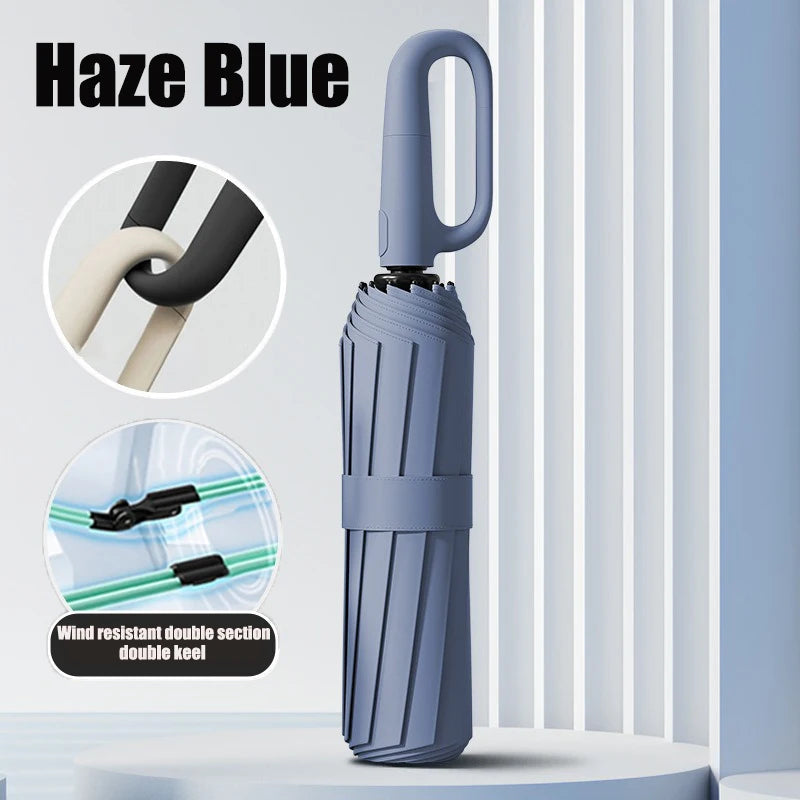 Oversized Windproof UV Auto Folding Umbrella – Rain & Sun Folding Umbrella Qst Haze Blue 16K