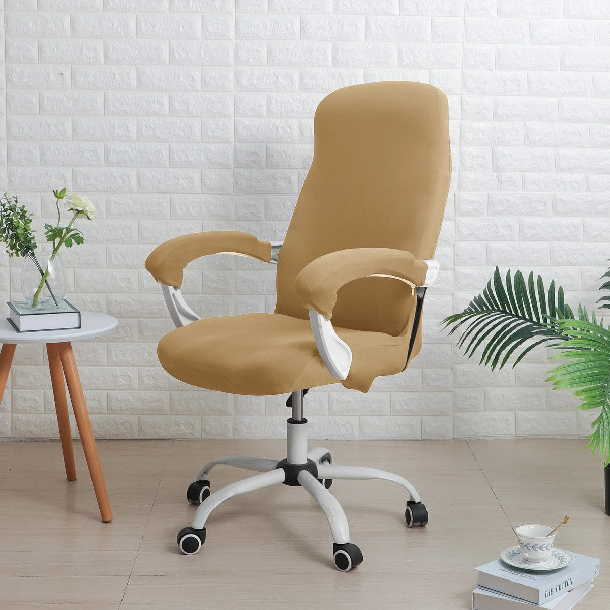 Stretchable Office Chair Cover – Mid & High Back Universal Fit Chair Slipcover Qst Camel M