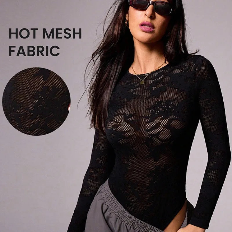 Mesh Hollow Yoga Jumpsuit | Elastane Fitness Bodysuit | Qme Yoga Jumpsuit Qme